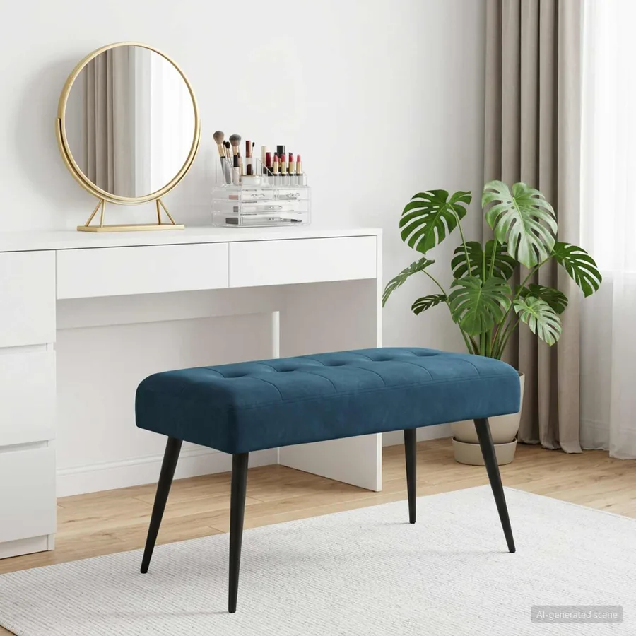Banc avec capitonnage bouton Bleu 80 x 40 x 46 cm Velours - 4