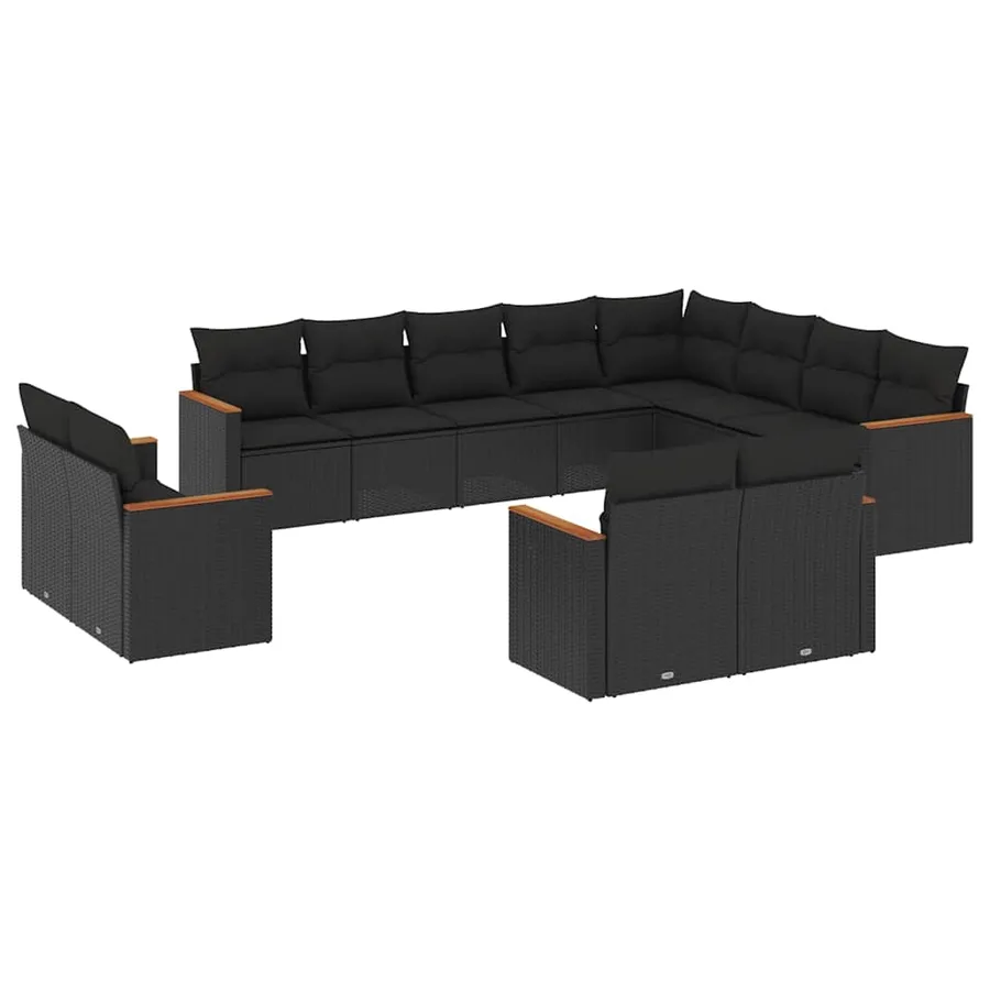 Salon de jardin 12 pcs avec coussins noir résine tressée - 2