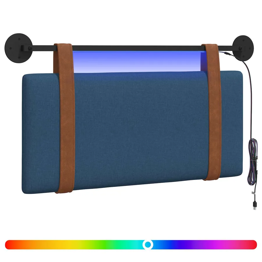 Tête de lit suspendue Avec lumière LED Bleu PU antique - 2