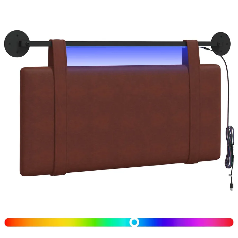 Tête de lit suspendue Avec lumière LED Brun Brillant PU antique - 2