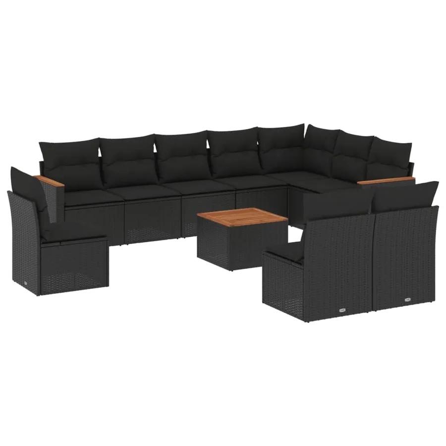 Salon de jardin 11 pcs avec coussins noir résine tressée - 2