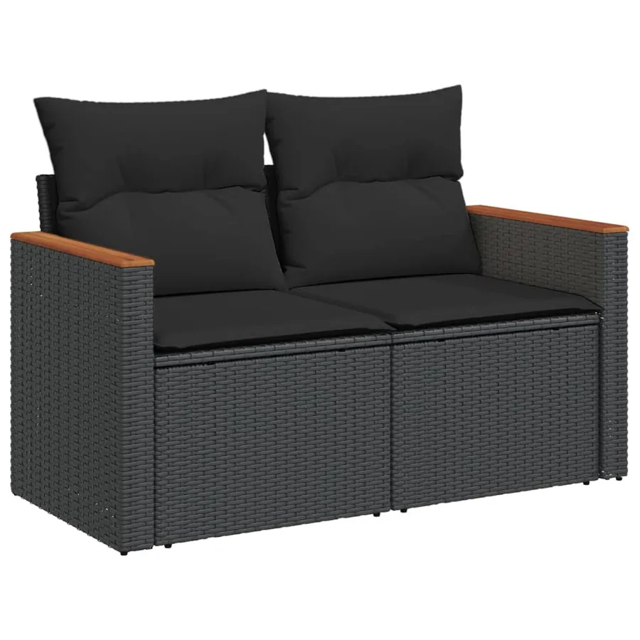 Salon de jardin 11 pcs avec coussins noir résine tressée - 3