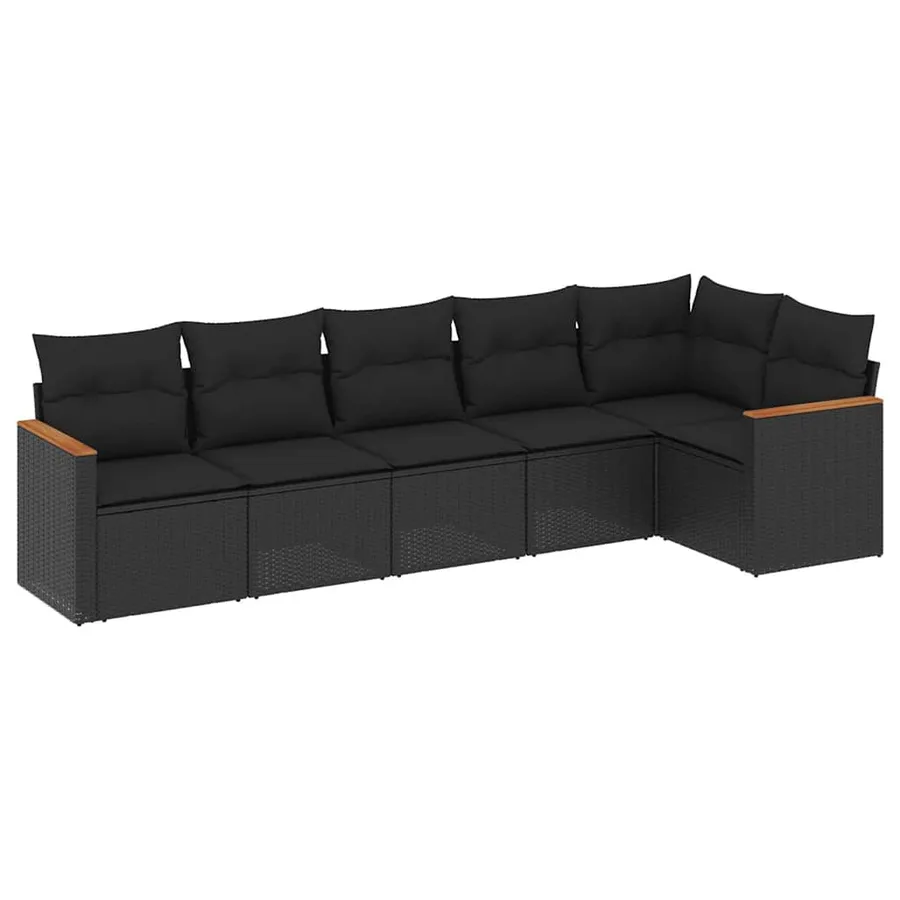 Salon de jardin 6 pcs avec coussins noir résine tressée - 2