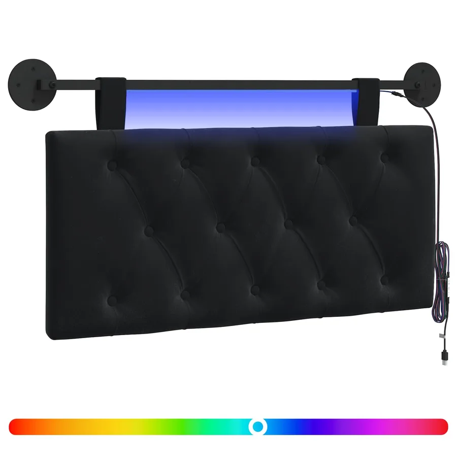 Tête de lit suspendue Avec lumière LED Noir Velours - 2