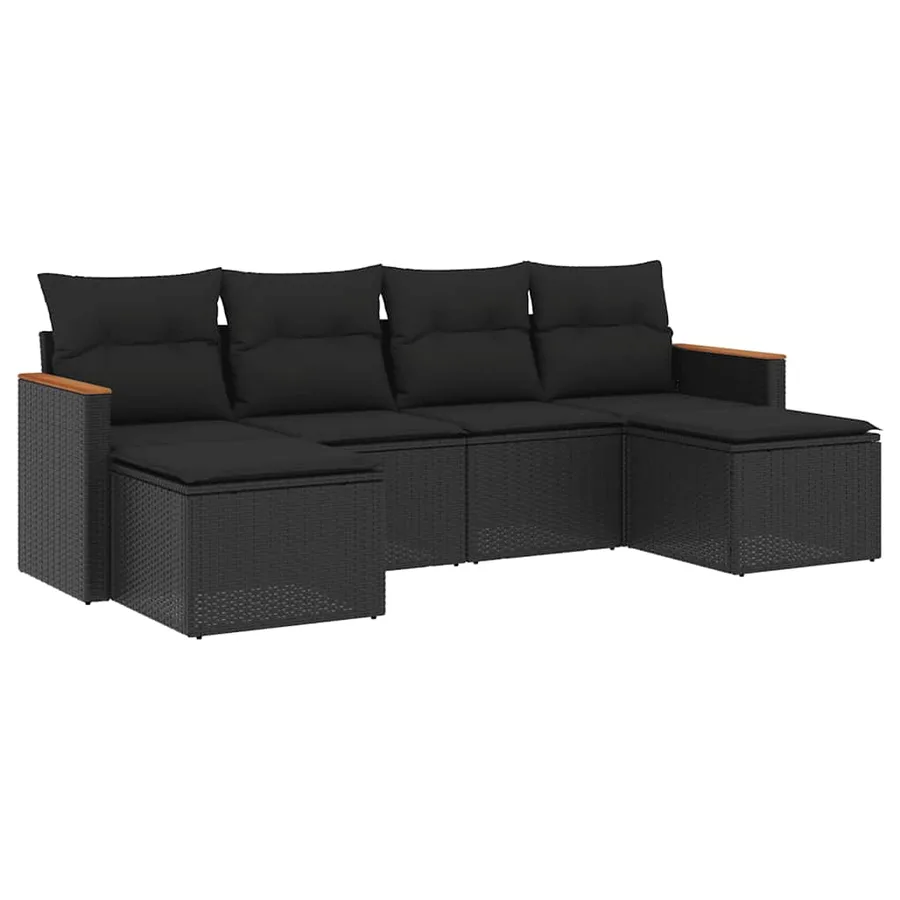 Salon de jardin 6 pcs avec coussins noir résine tressée - 2