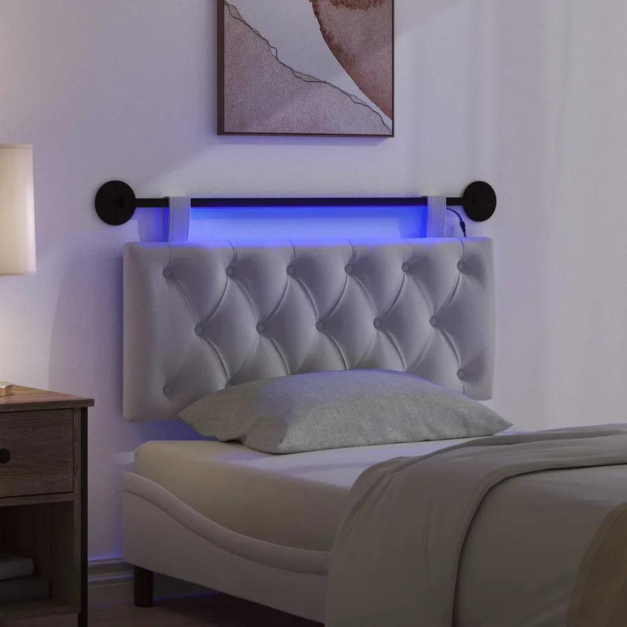 Tête de lit suspendue Avec lumière LED Blanc Tissu - 5