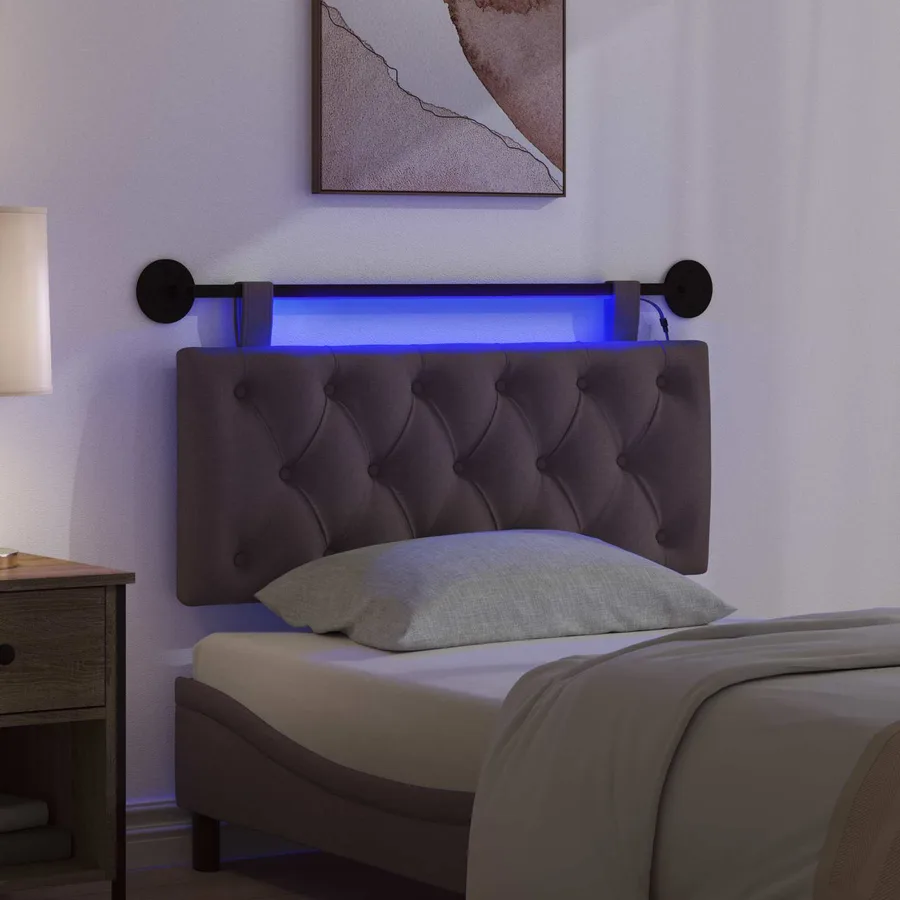 Tête de lit suspendue Avec lumière LED Marron foncé Tissu - 5