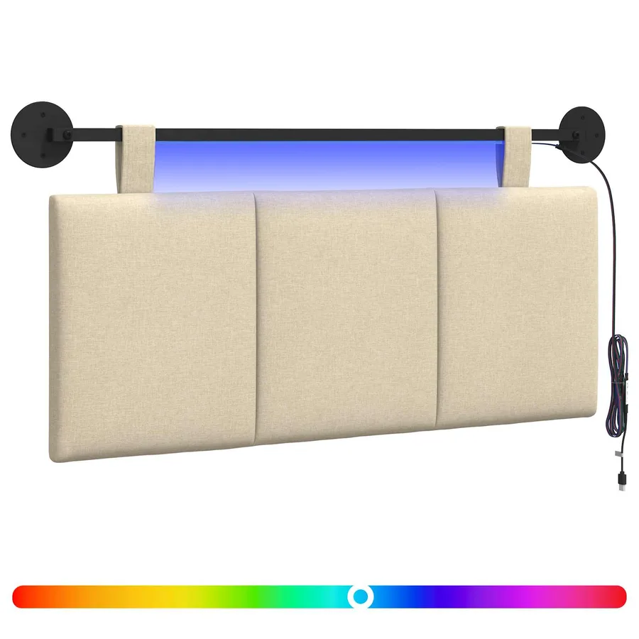 Tête de lit suspendue Avec lumière LED Crème Tissu - 2