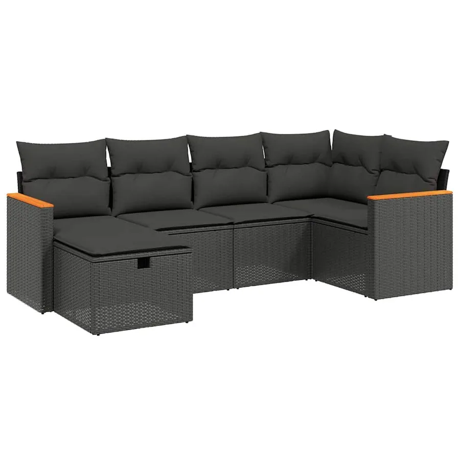 Salon de jardin 6 pcs avec coussins noir résine tressée - 2