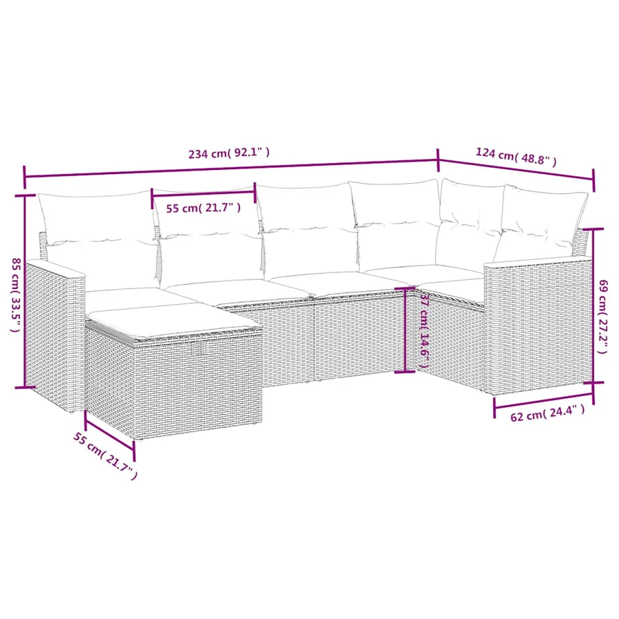 Salon de jardin 6 pcs avec coussins noir résine tressée - 4