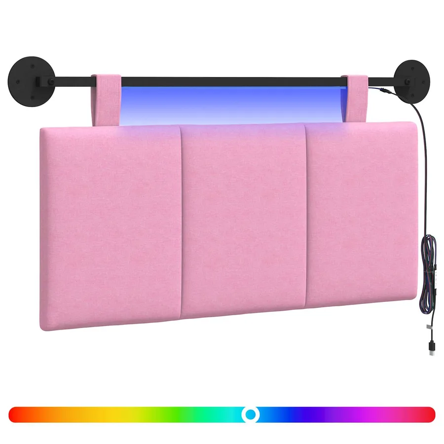Tête de lit suspendue Avec lumière LED Rose Tissu - 2
