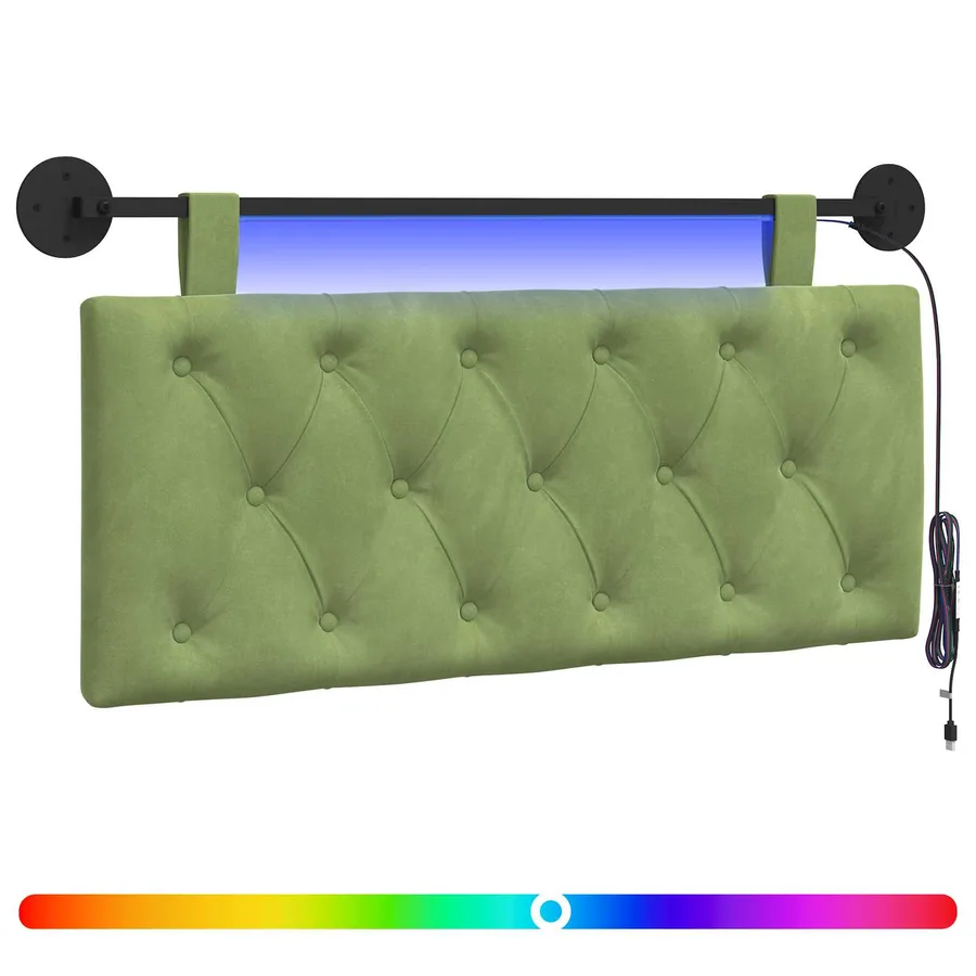 Tête de lit suspendue Avec lumière LED Vert clair Velours - 2