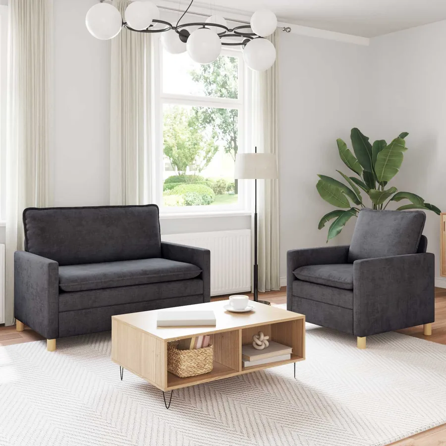 Ensemble de Canapés 2 pcs Gris foncé Polyester