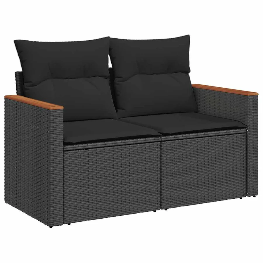 Salon de jardin 9 pcs avec coussins noir résine tressée - 3