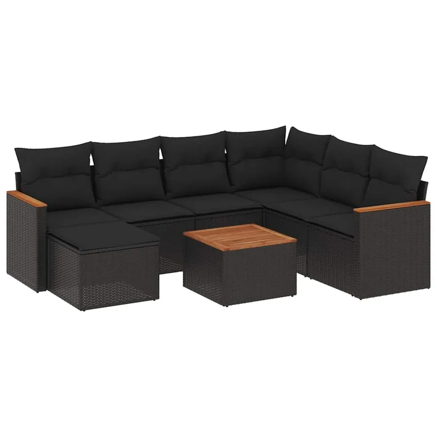 Salon de jardin 8 pcs avec coussins noir résine tressée - 2