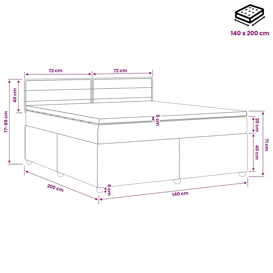 Lit boxspring avec matelas Gris clair 140 x 200 cm Tissu - 10