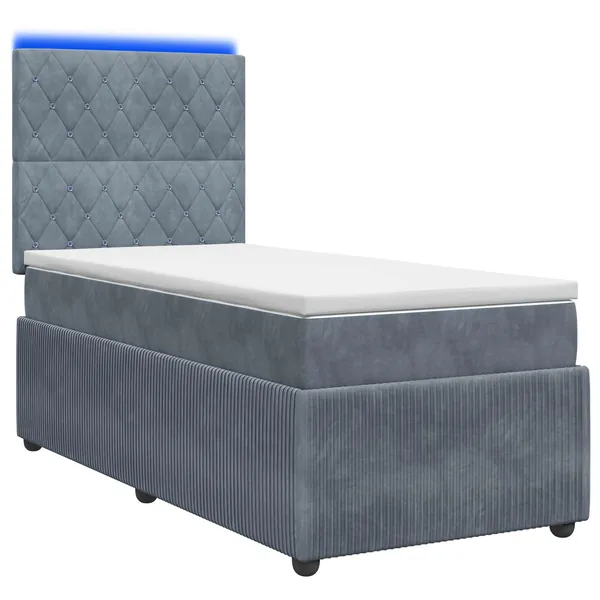 Lit boxspring LED avec matelas Gris foncé 90 x 190 cm Velours