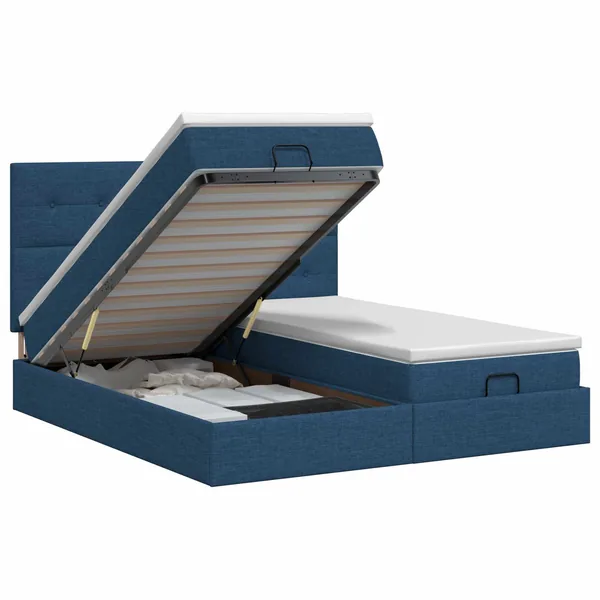 Lit ottoman avec matelas avec tête de lit 2 pc Bleu Tissu