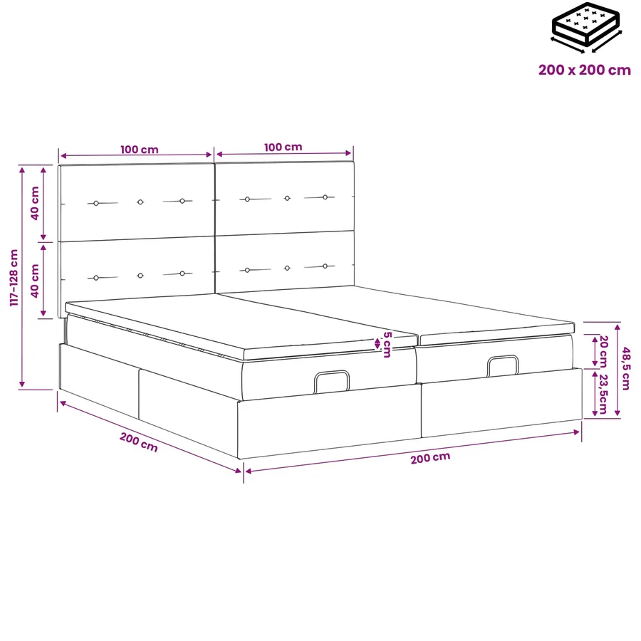 Lit ottoman avec matelas avec tête de lit 2 pc Bleu Tissu - 11
