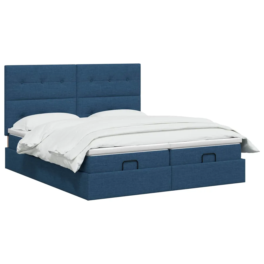 Lit ottoman avec matelas avec tête de lit 2 pc Bleu Tissu - 2