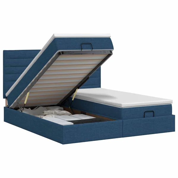 Lit ottoman avec matelas avec tête de lit 2 pcs Bleu Tissu