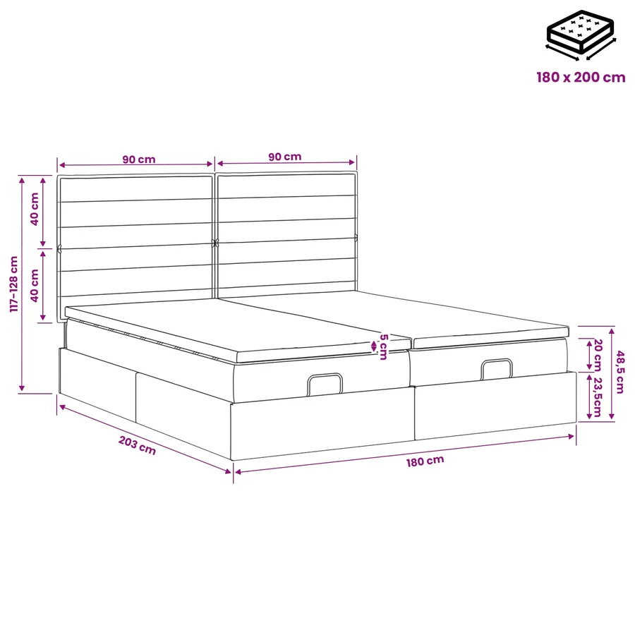 Lit ottoman avec matelas avec tête de lit 2 pcs Bleu Tissu - 11