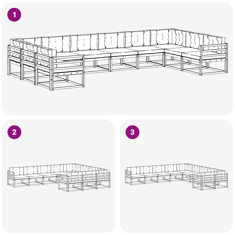 Ensemble de canapés d'extérieur 10 pcs Blanc et gris clair - 7