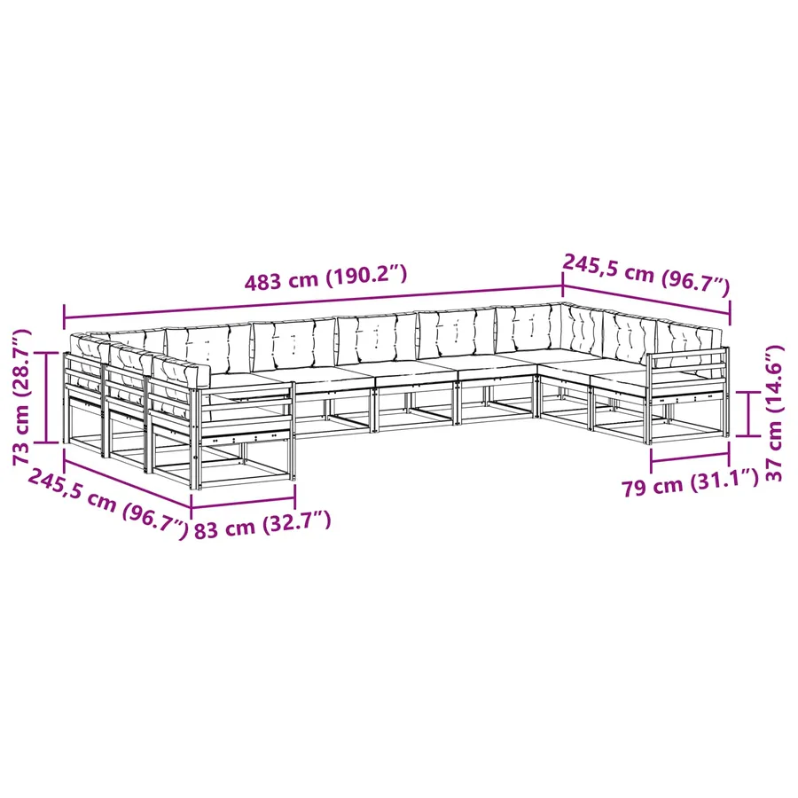 Ensemble de canapés d'extérieur 10 pcs Blanc et gris clair - 8