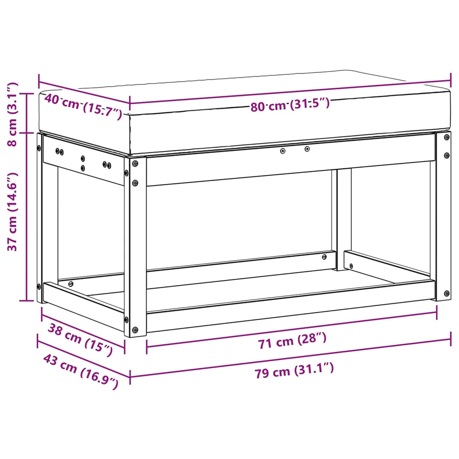 Banc de Jardin Blanc 80 x 43 x 45 cm Bois d'Acacia Massif - 6