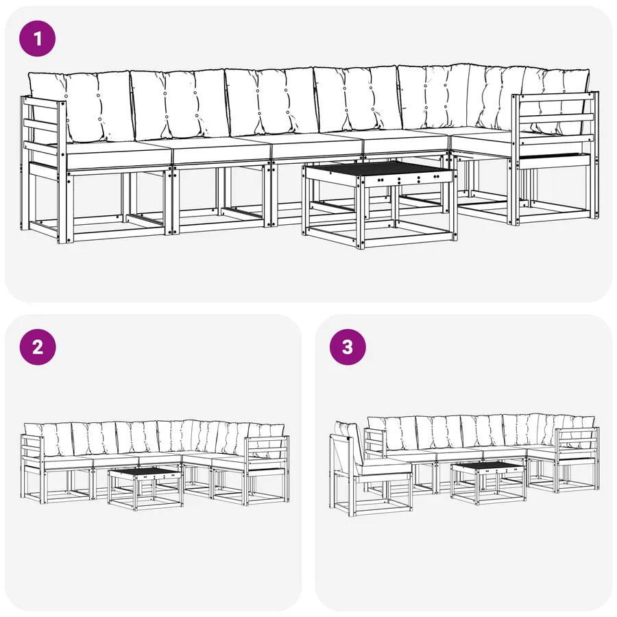 Ensemble de canapés d'extérieur 7 pcs Blanc et noir - 9