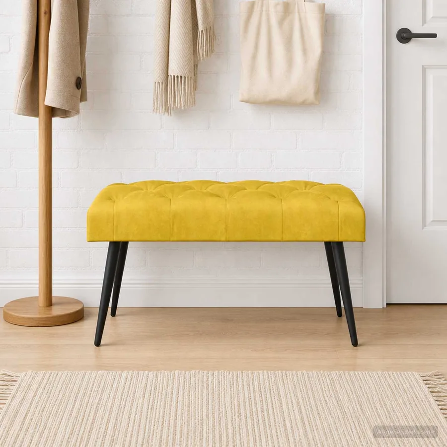 Banc avec capitonnage bouton Jaune 80 x 40 x 46 cm Velours