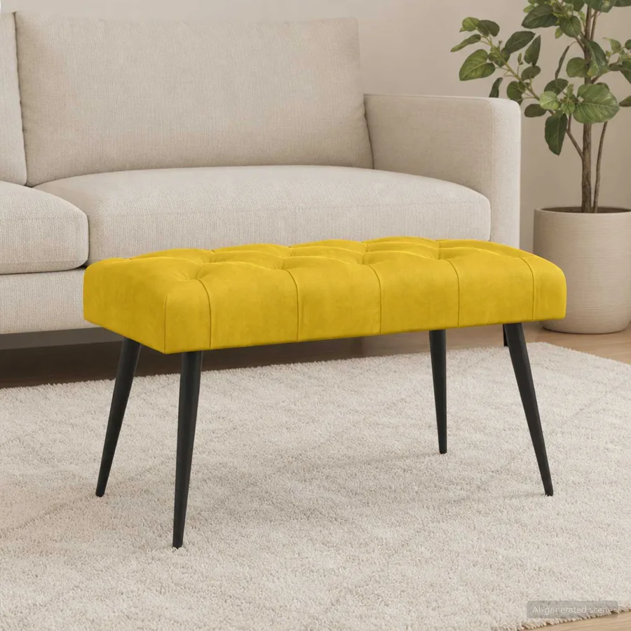 Banc avec capitonnage bouton Jaune 80 x 40 x 46 cm Velours - 3