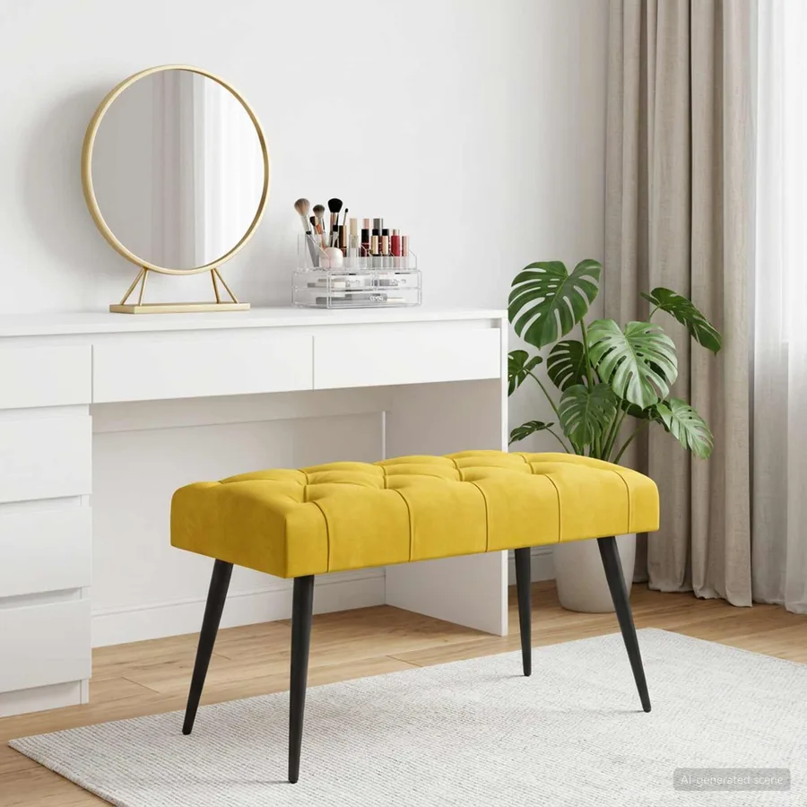 Banc avec capitonnage bouton Jaune 80 x 40 x 46 cm Velours - 4