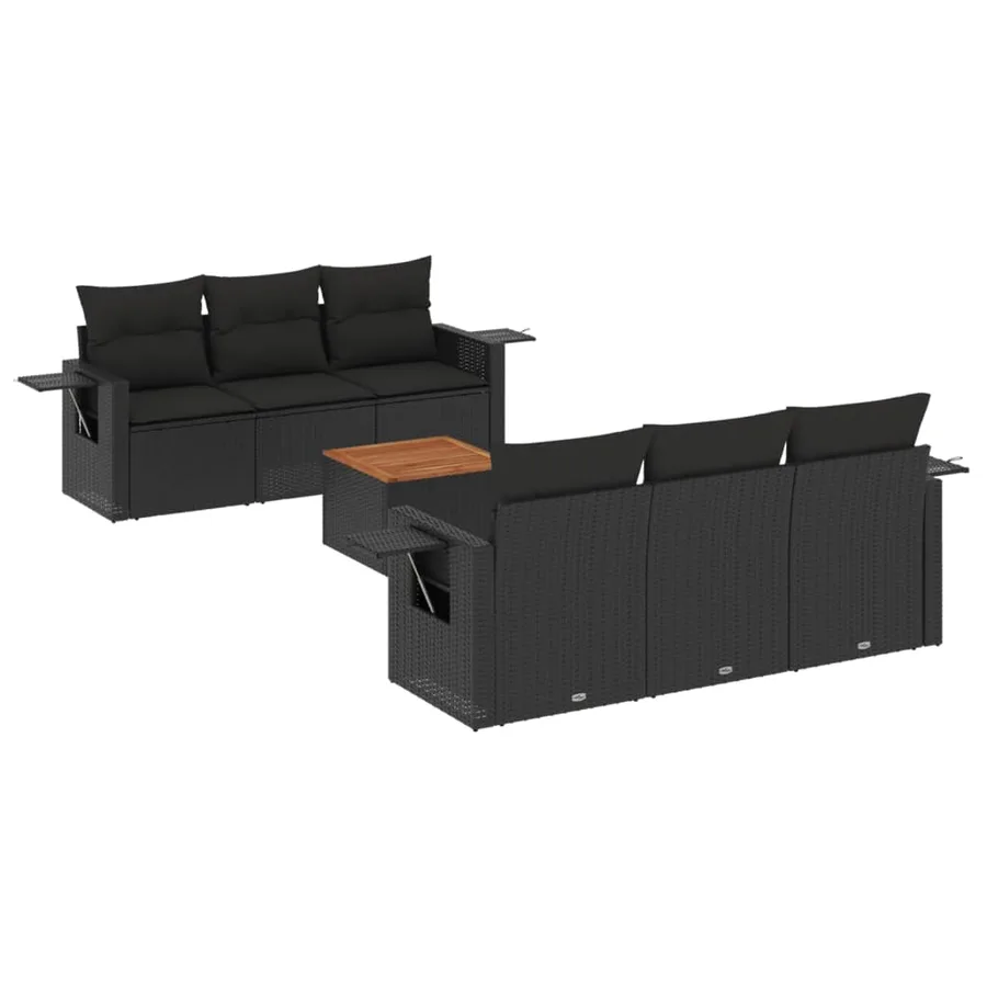 Salon de jardin 7 pcs avec coussins noir résine tressée 55 x 62 x 69 cm - 59,8 kg - 2