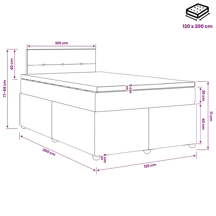 Lit boxspring avec matelas Noir 120 x 200 cm Tissu - 10