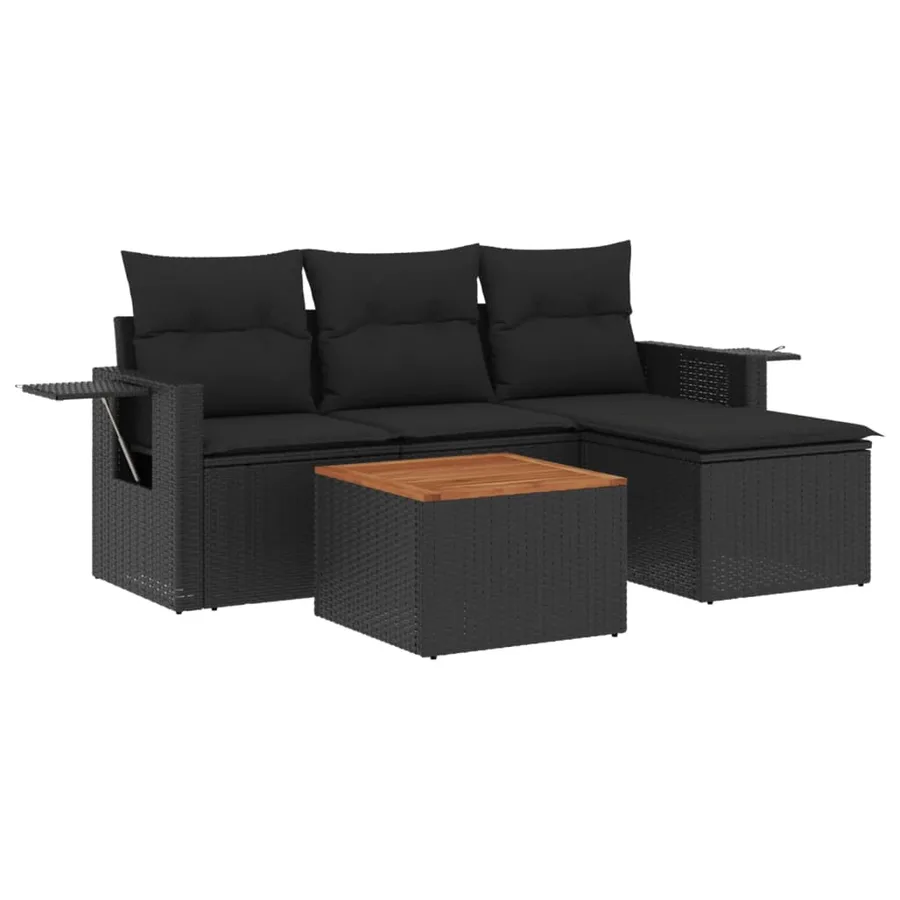 Salon de jardin 5 pcs avec coussins noir résine tressée - 2