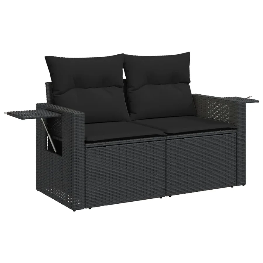 Salon de jardin 5 pcs avec coussins noir résine tressée - 3