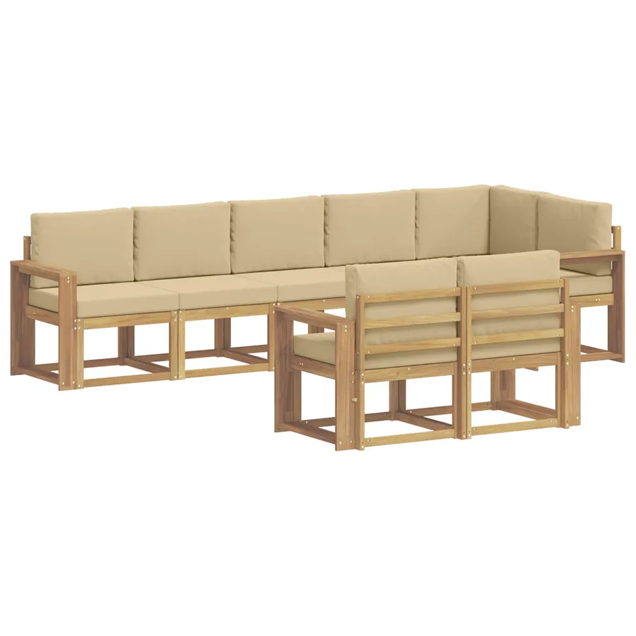 Ensemble de canapés d'extérieur 8 pcs Blanc et Beige Polyester - 2