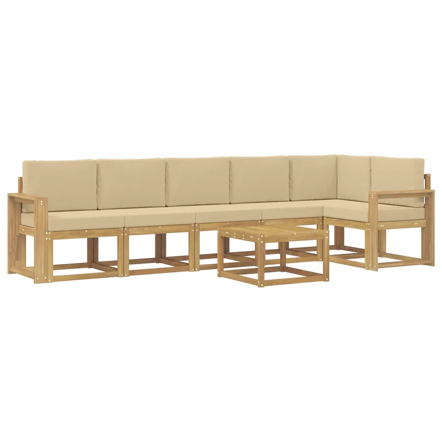 Ensemble de canapés d'extérieur 7 pcs Blanc et Beige Polyester - 2