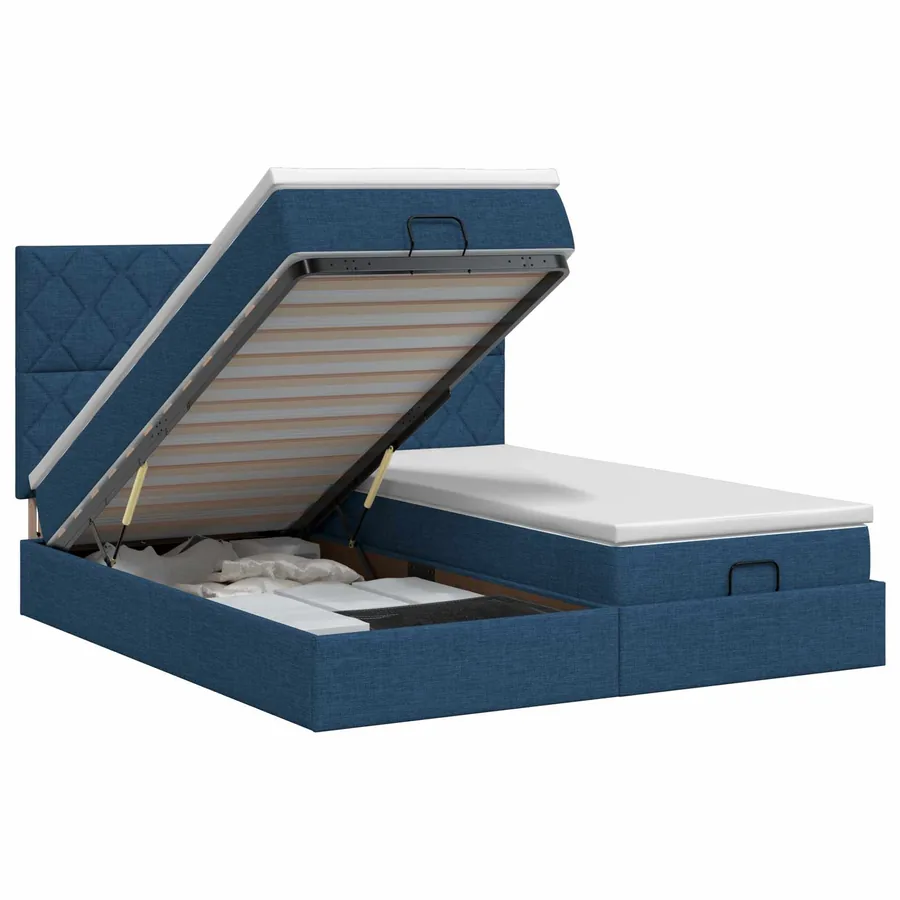 Lit ottoman avec matelas avec tête de lit 2 pc Bleu Tissu