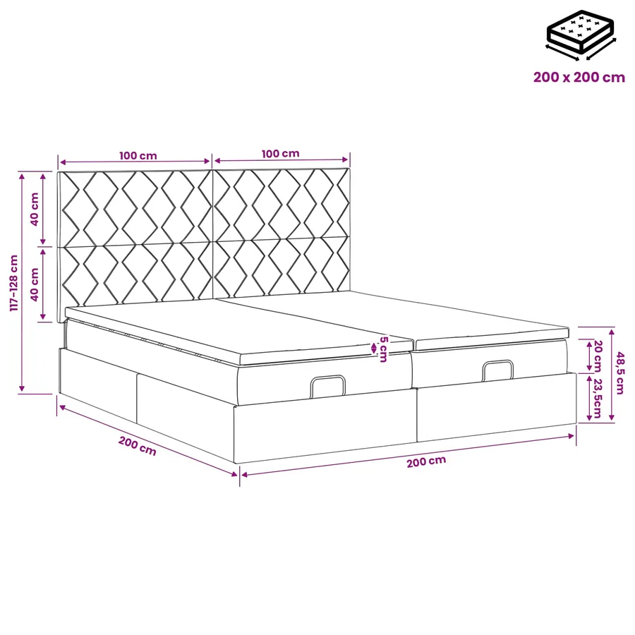 Lit ottoman avec matelas avec tête de lit 2 pc Bleu Tissu - 11