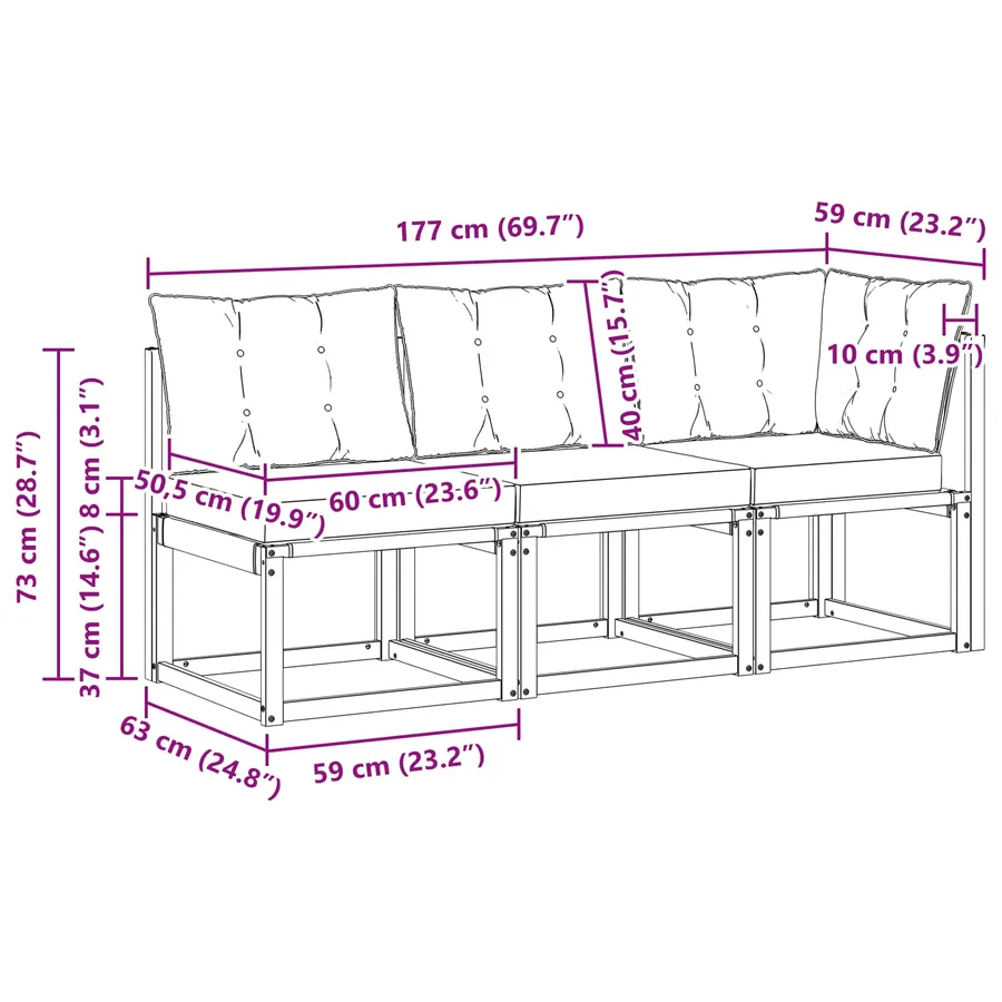 Canapé d’extérieur milieu et coin avec coussin 3 Pièce Blanc - 8
