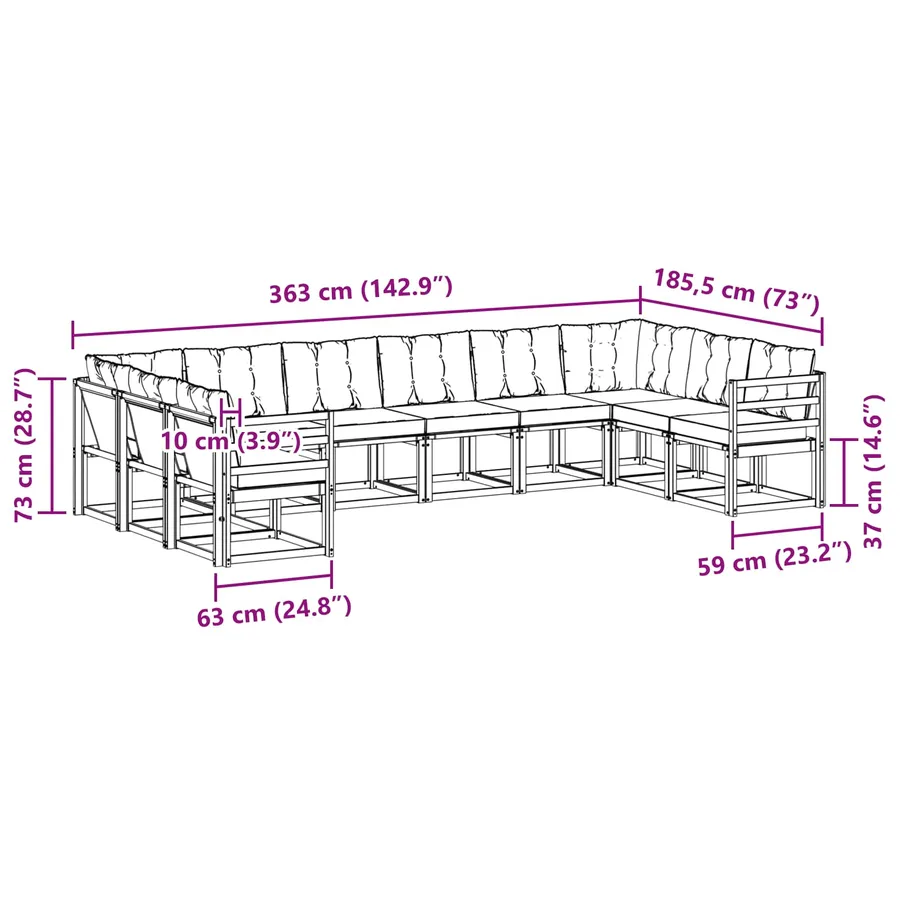 Ensemble de canapés d'extérieur 10 pcs Blanc et gris clair - 9