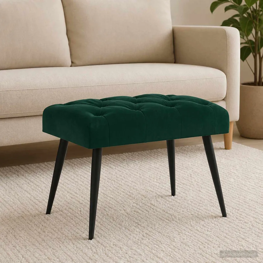 Banc avec capitonnage bouton Vert foncé 60 x 40 x 45 cm Velours - 3
