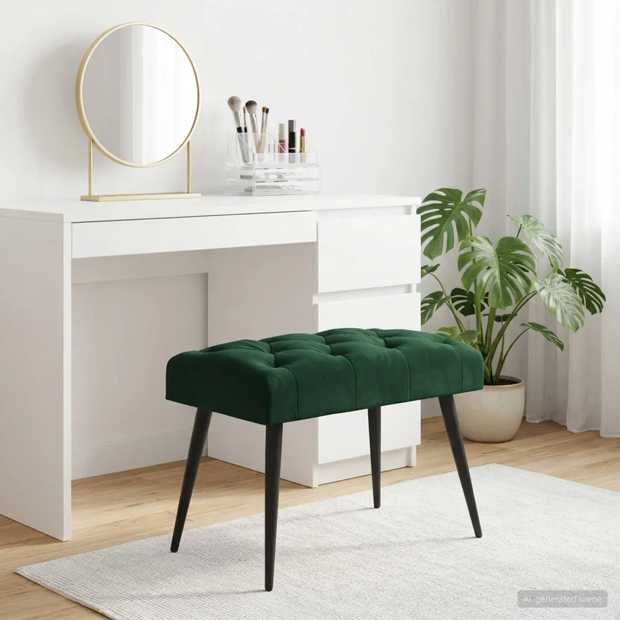 Banc avec capitonnage bouton Vert foncé 60 x 40 x 45 cm Velours - 4