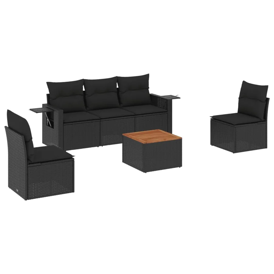 Salon de jardin 6 pcs avec coussins noir résine tressée - 2