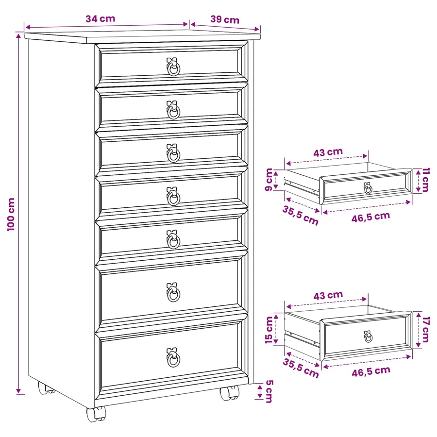 Cabinet Roulant avec Tiroirs CORONA Brun Miel - 9