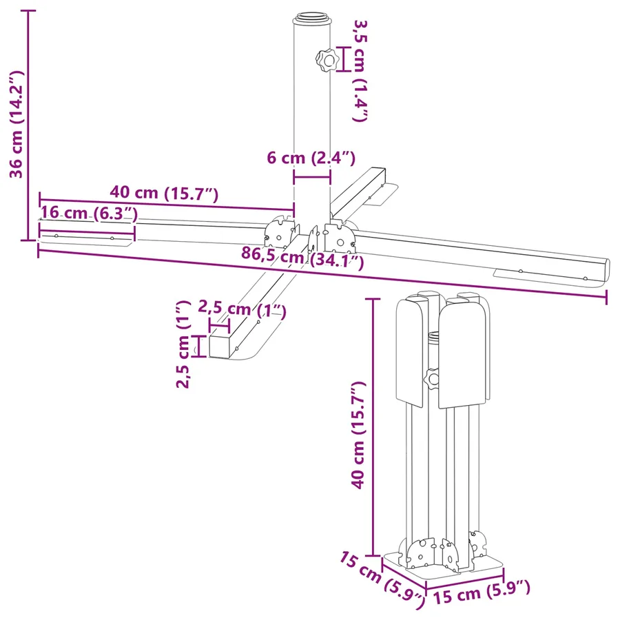 Support de parasol Blanc Acier - 11