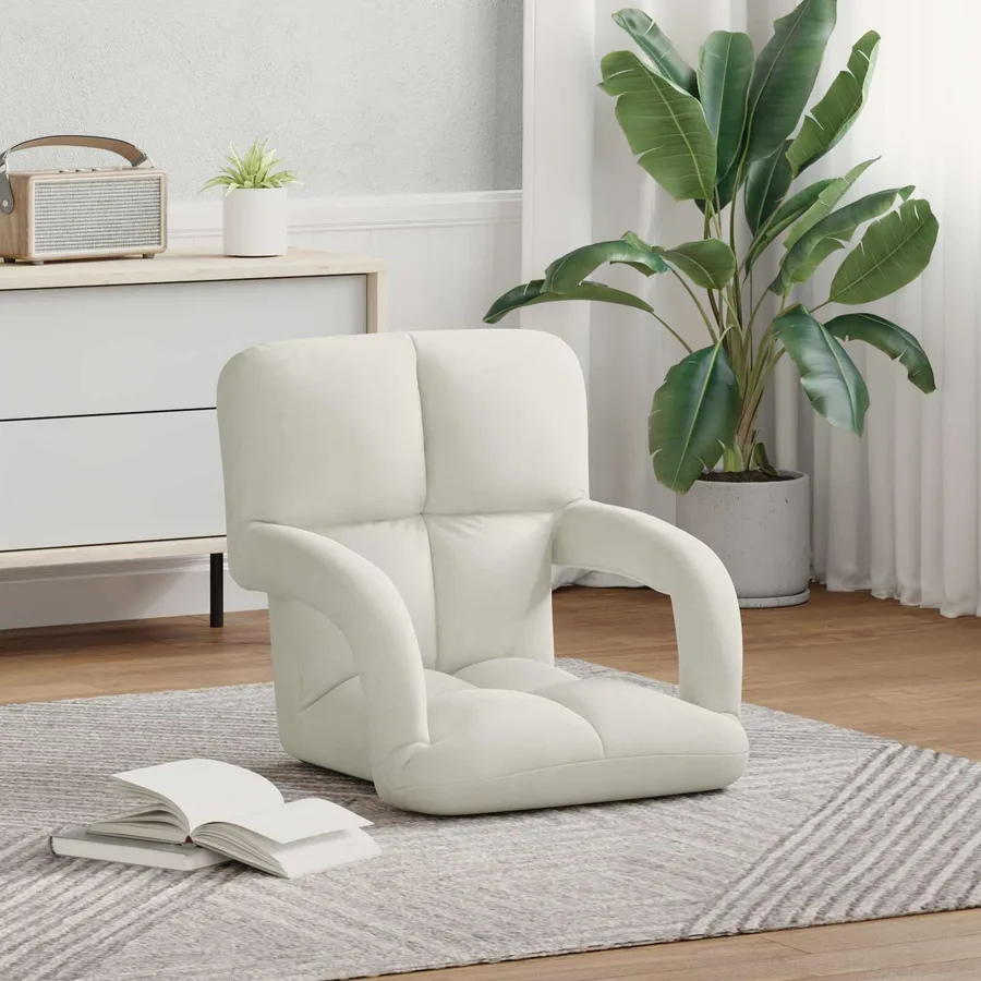 Fauteuil de sol ajustable Crème Velours - 3