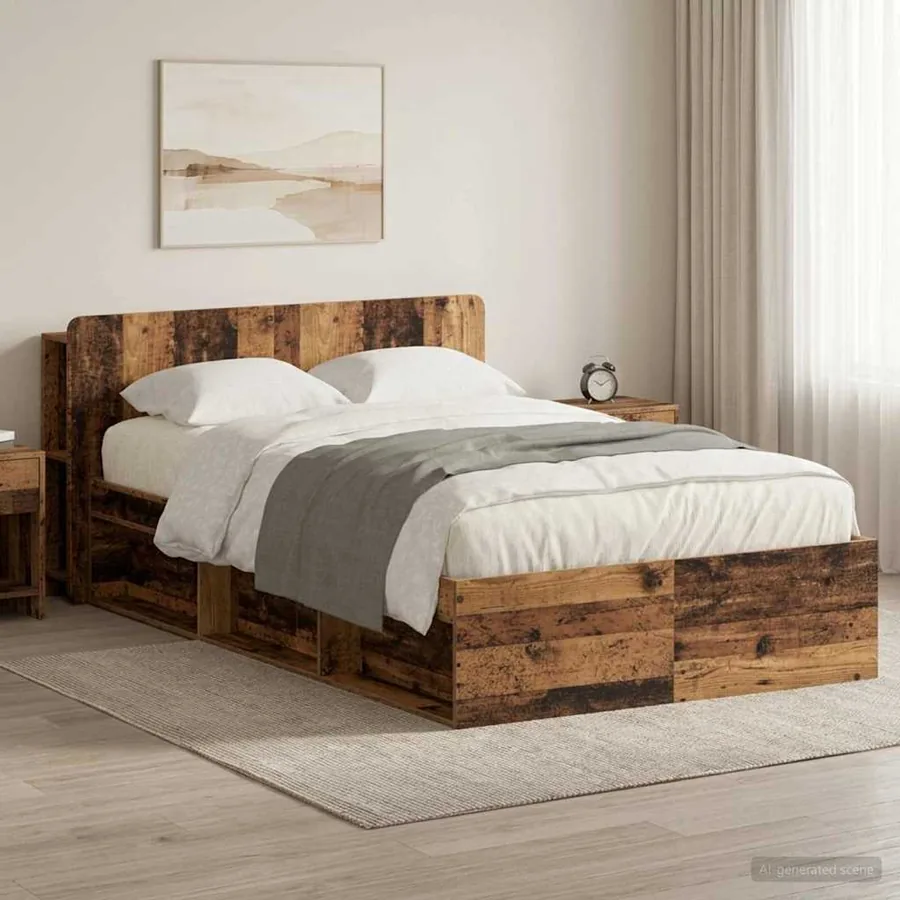 Cadre de lit avec rangement Bois ancien 120 x 190 cm